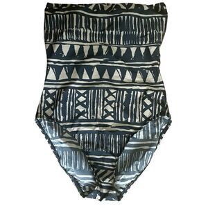 Sessa Women Size 12 One Piece Black/Tan Tribal Aztec Print Bathing Suit High Cut